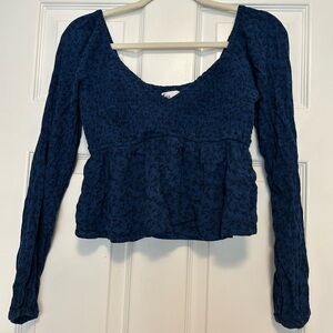 Hollister Blue Puff Sleeve Crop Blouse